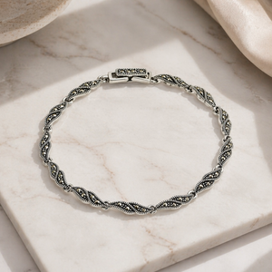 Marcasite Twist Leaf Bracelet in 925 sterling silver – side view