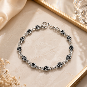 Rose Flower Link Bracelet in 925 sterling silver – side view