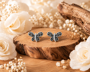Twisted Marcasite Dragonfly Stud Earrings in 925 sterling silver – side view