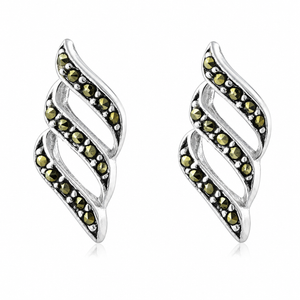 Twisted Marcasite Ribbon Stud Earrings in 925 sterling silver – main view