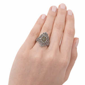 Victorie Swirl Marcasite Oval Ring in 925 sterling silver – side view