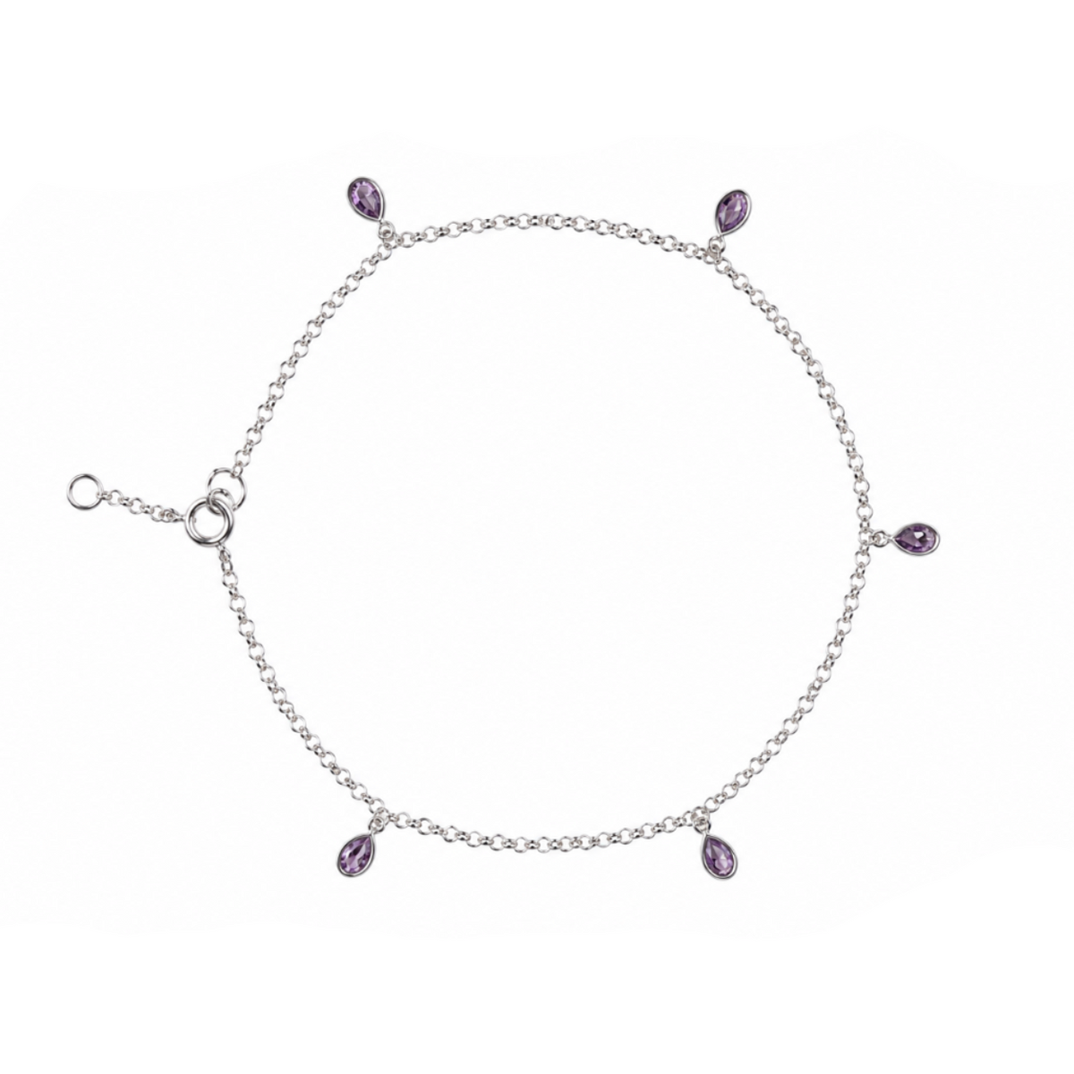 Amethyst Teardrop Station Anklet in 925 sterling silver – main view
