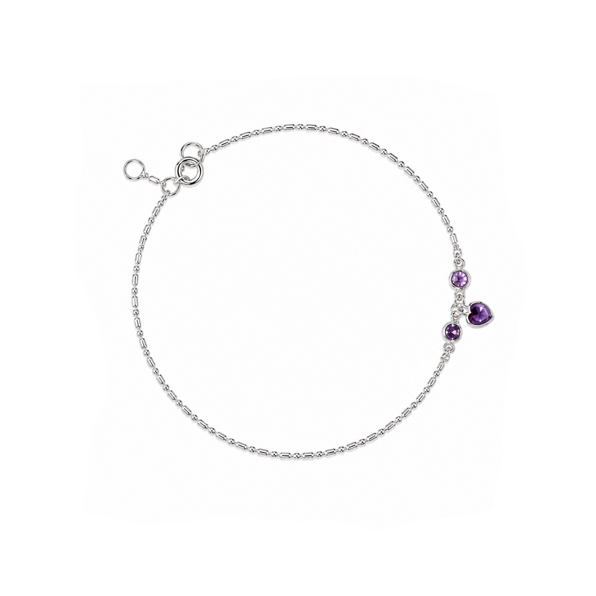 Violet Heart Cascade Anklet in 925 sterling silver – main view