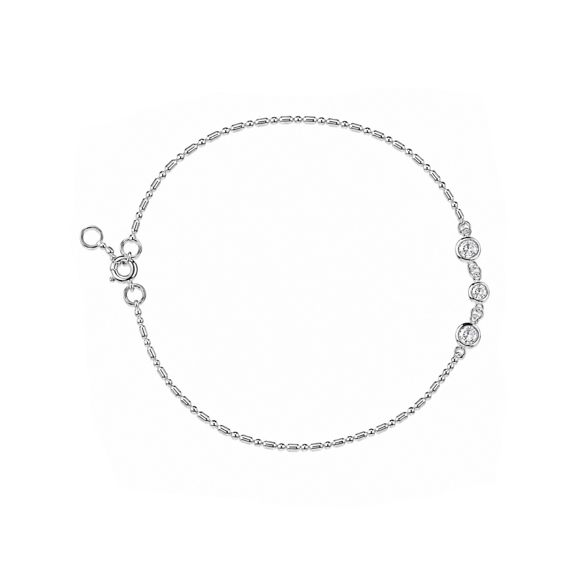 Trinity Halo Station Anklet in 925 sterling silver – side view