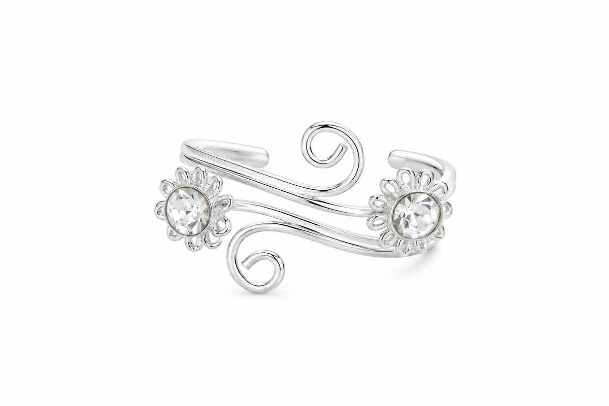 Luxury Double Blossom Swirl Toe Ring in 925 sterling silver – additional view