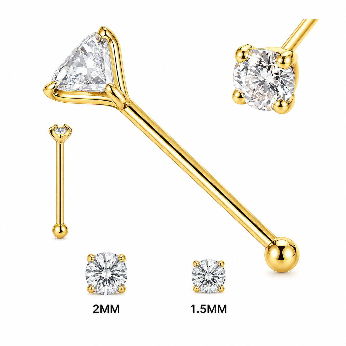 14K Gold Trinity Crown Lab Diamond Nose Bone in 925 sterling silver – main view