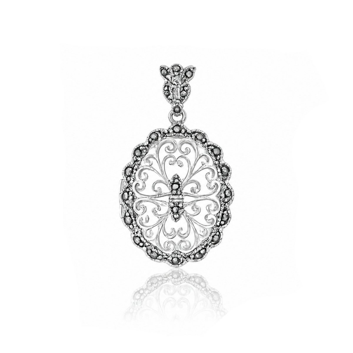 Marcasite Filigree Oval Pendant