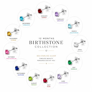 Luna Solitaire Birthstone Stud Earrings in 925 sterling silver – main view