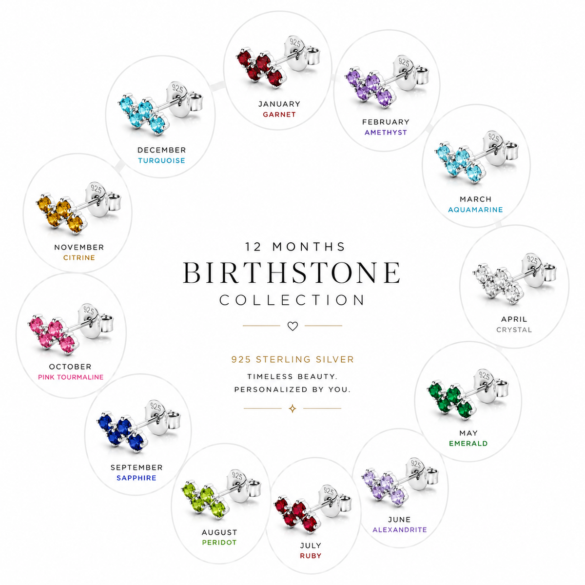 Lightning Bolt Birthstone Stud Earrings