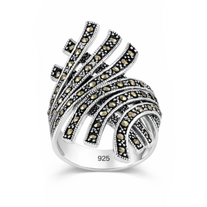Marcasite Double Bypass Ring in 925 sterling silver – main view