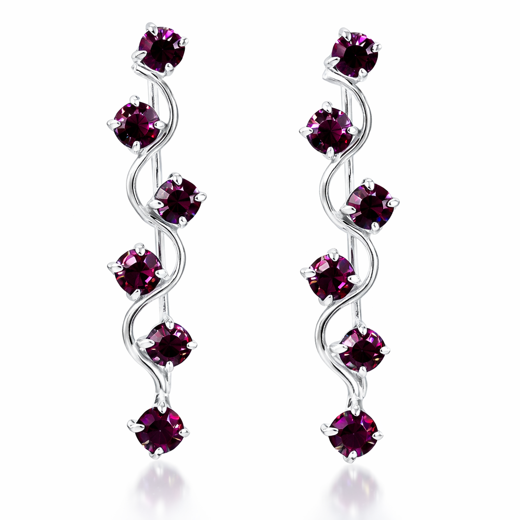 925 Sterling Silver Star Branch Climber Earrings with Burgundy Zircons – main view