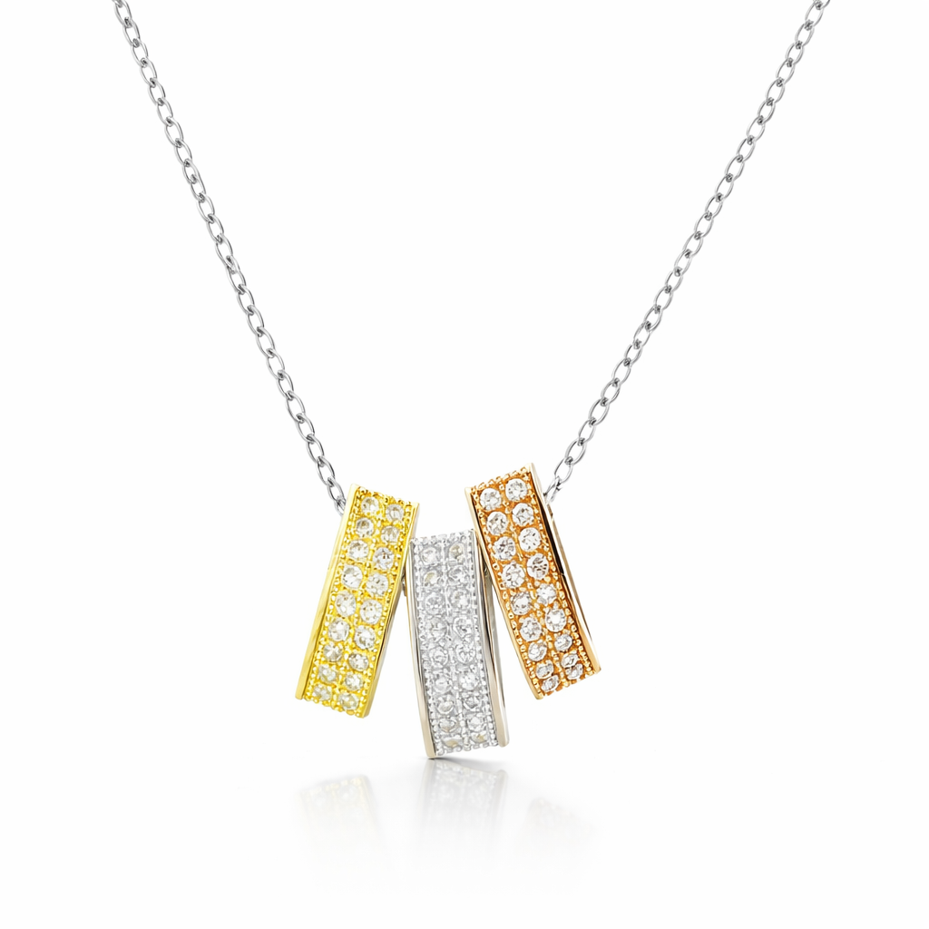 Tricolor Oval Trio Necklace in 925 sterling silver – main view