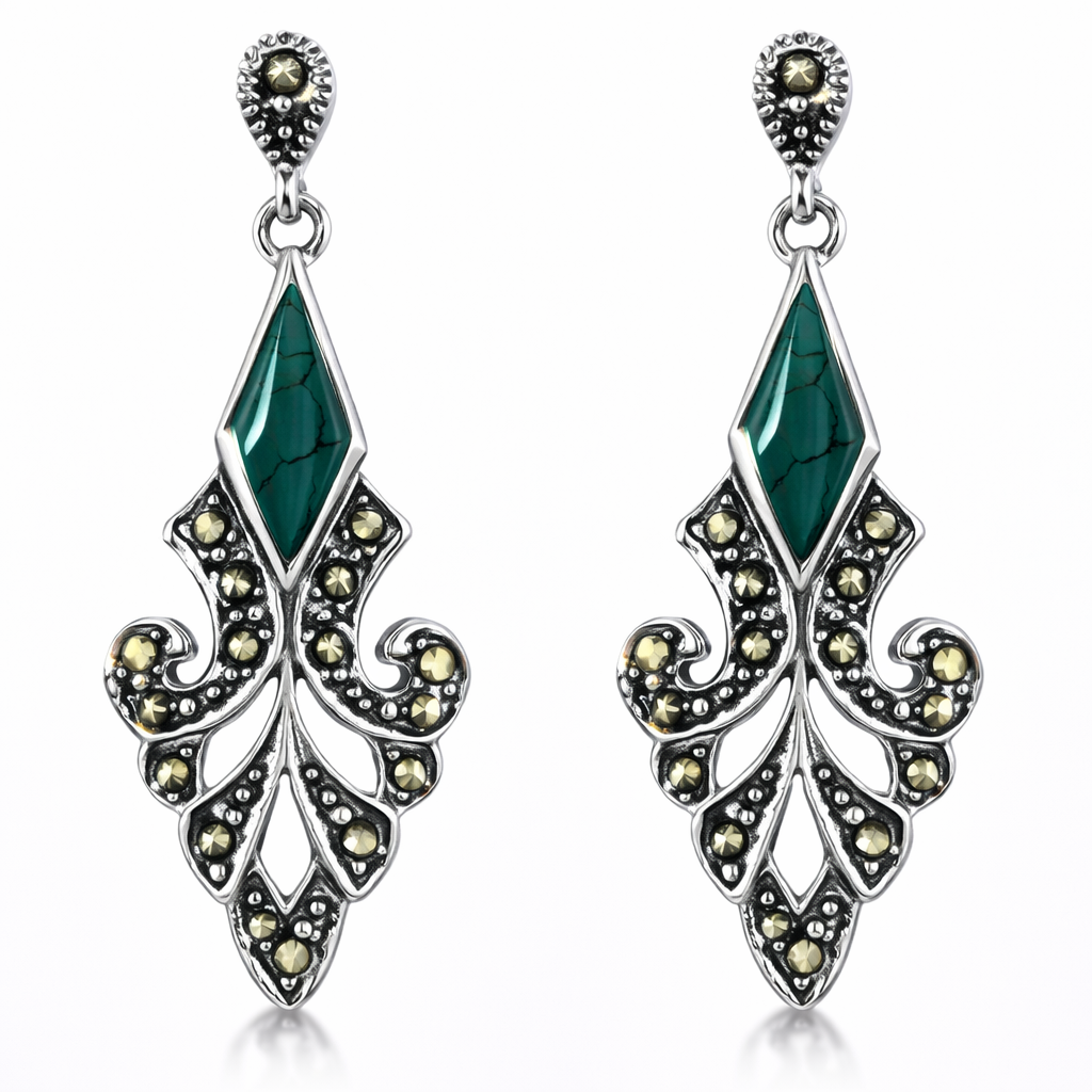 Boucles d'oreilles pendantes impériales en marcassite style marquise