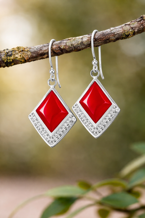 Black Onyx Textured Square Drop Earrings in 925 sterling silver – additional view