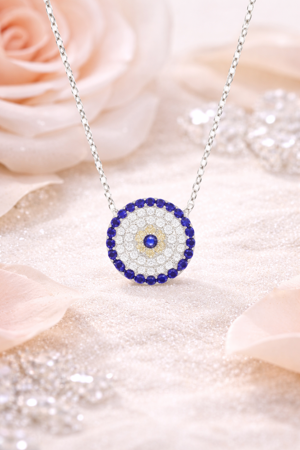Bohemian Blue Eye Necklace in 925 sterling silver – side view