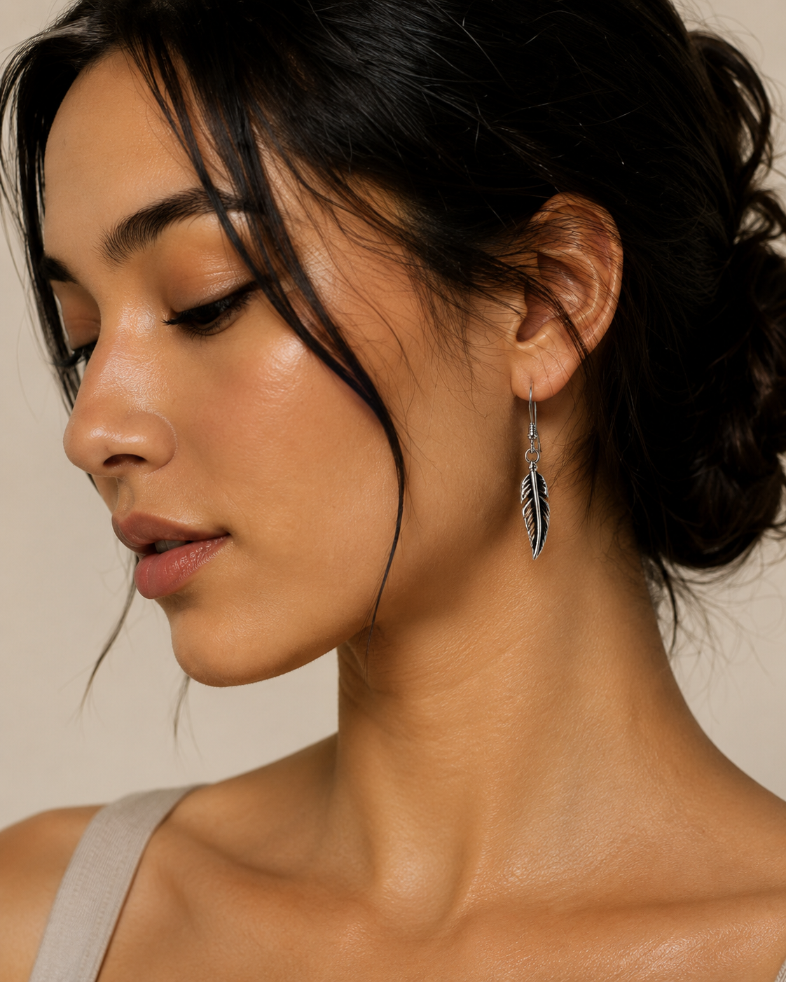 Aether Feather Drop Earrings in 925 sterling silver – angle view