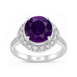 Amethyst Double Halo Ring in 925 sterling silver – main view