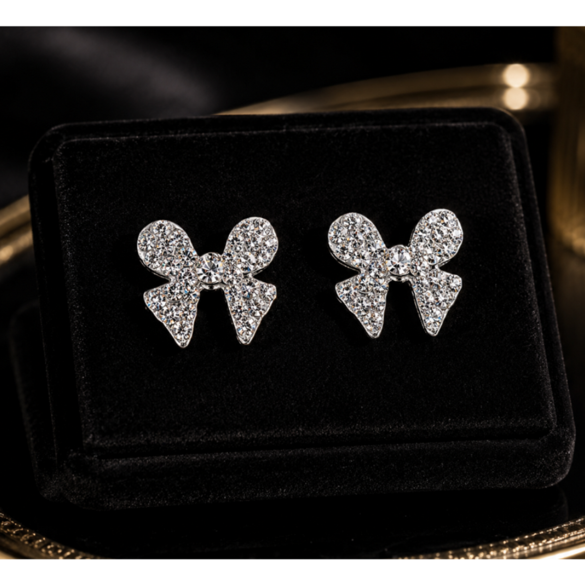 Crystal Bow Push Back Stud Earrings in 925 sterling silver – side view