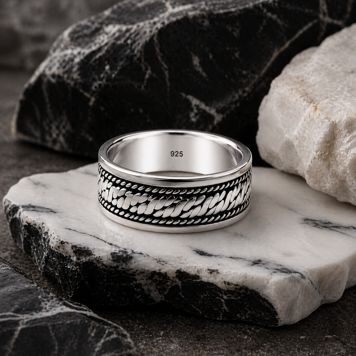 Braided Rope Band Ring in 925 sterling silver – side view