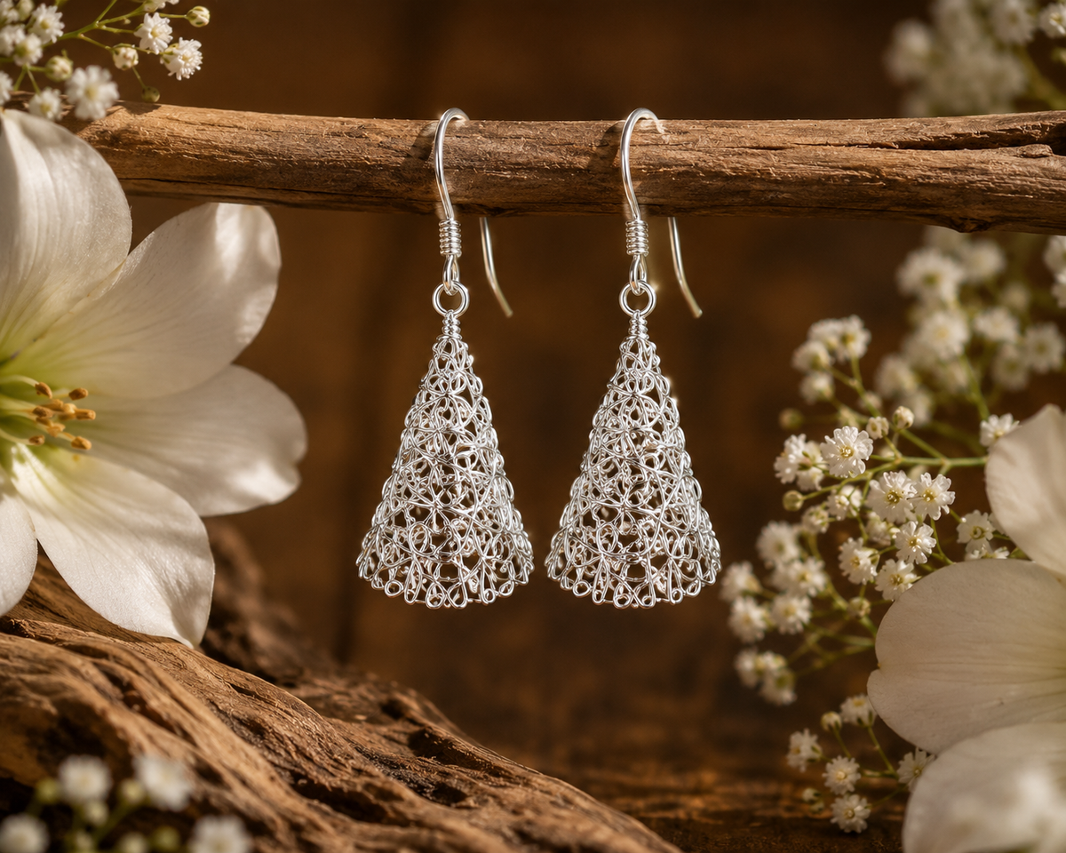 Celestia Filigree Triangle Earrings in 925 sterling silver – additional view