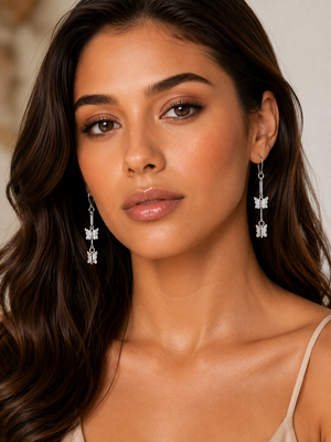 Celestial Butterfly Cascade Earrings in 925 sterling silver – angle view