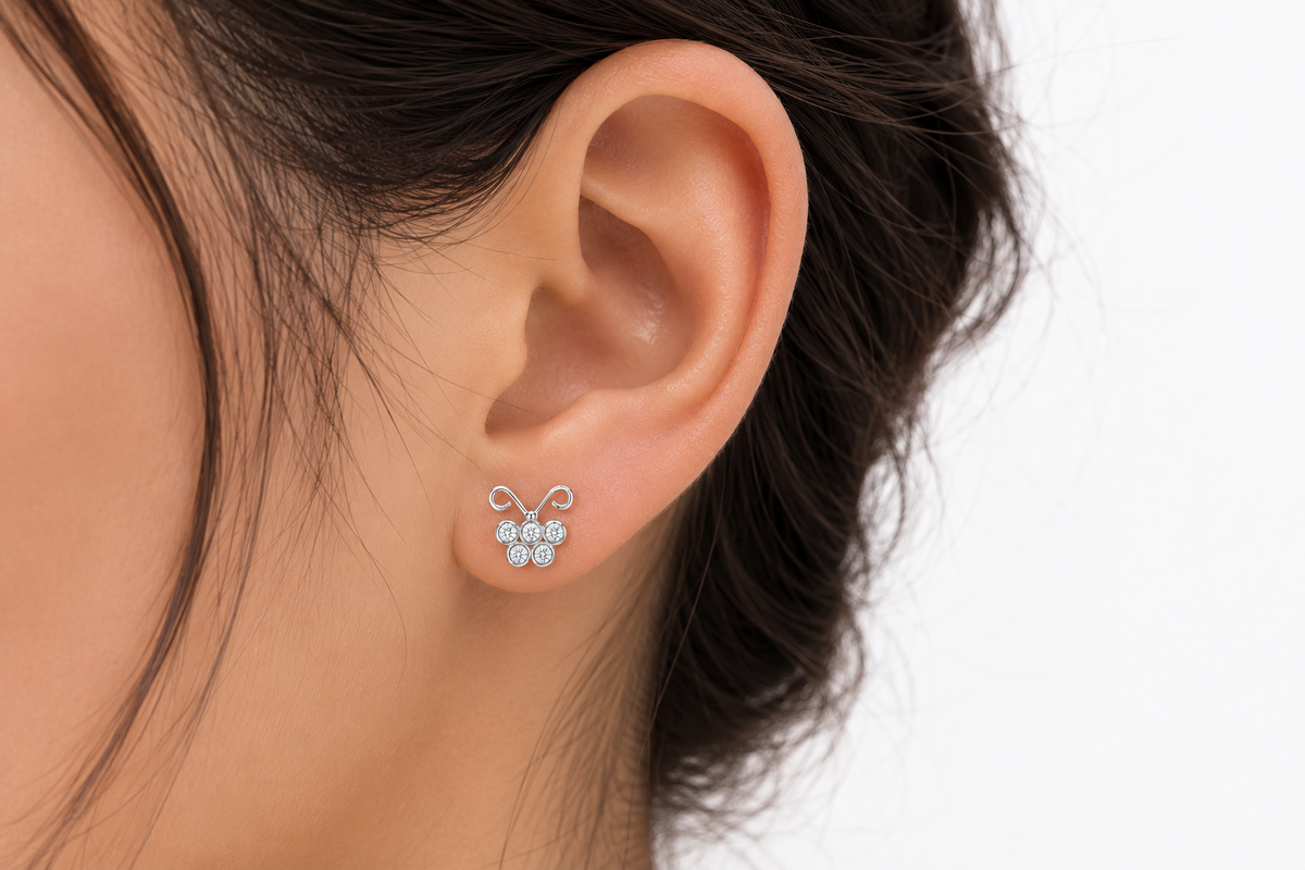 Celestial Crystal Cluster Stud Earrings in 925 sterling silver – angle view