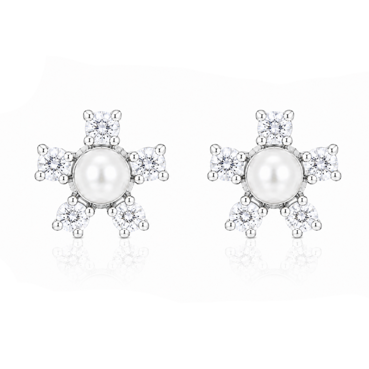 Celestial Pearl Blossom Stud Earrings in 925 sterling silver – additional view