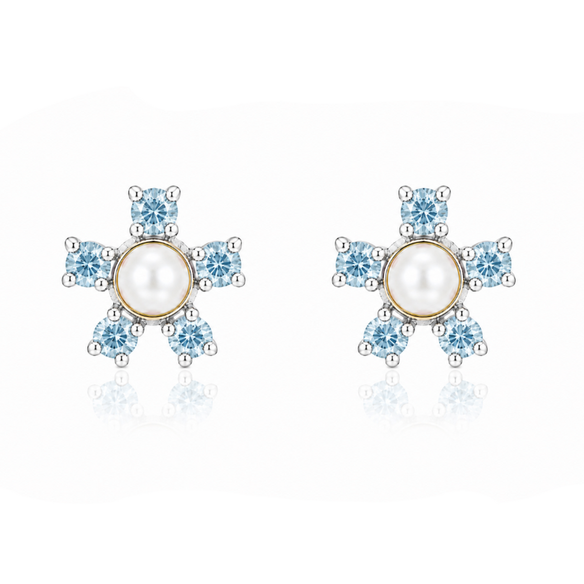 Celestial Pearl Blossom Stud Earrings in 925 sterling silver – side view