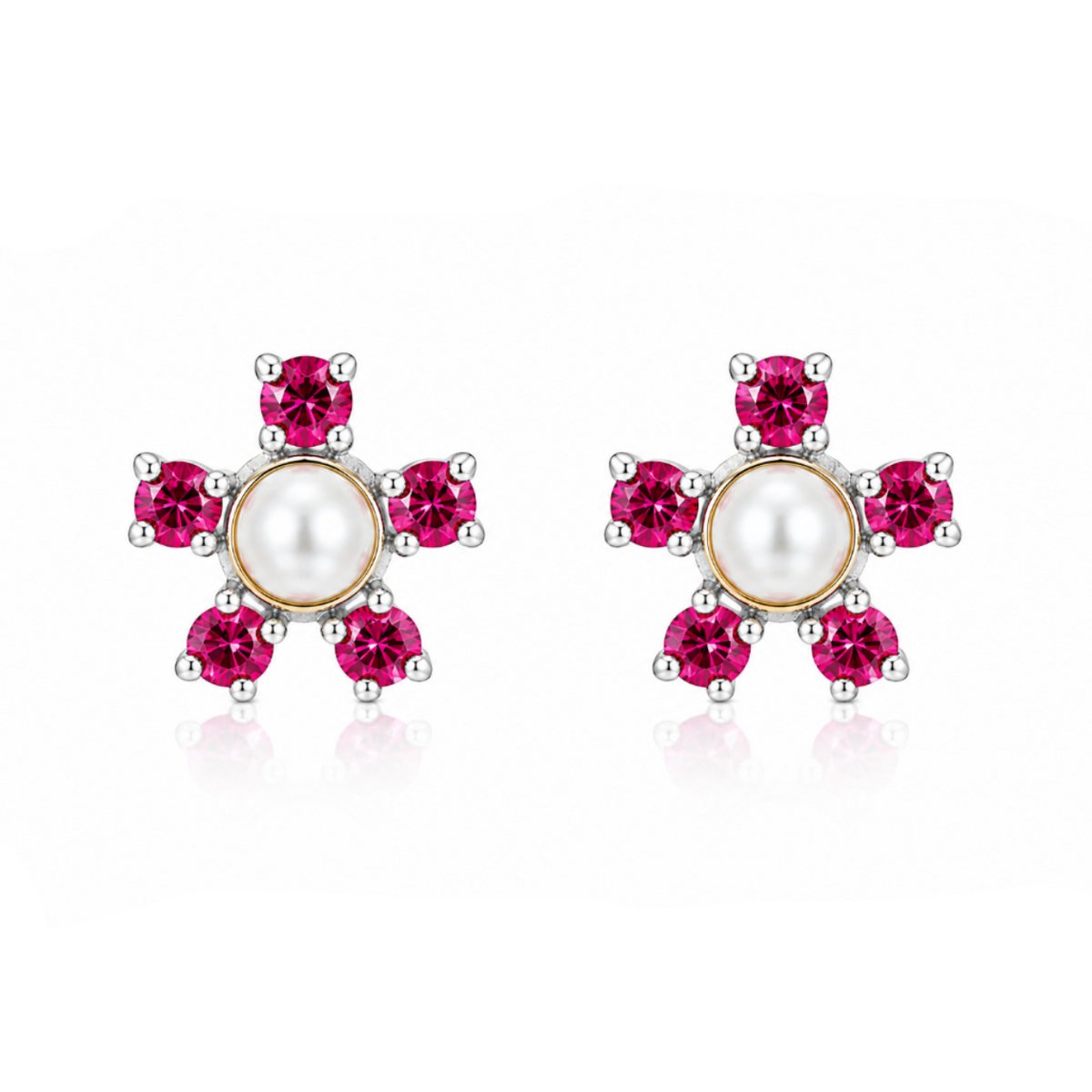 Celestial Pearl Blossom Stud Earrings in 925 sterling silver – additional view