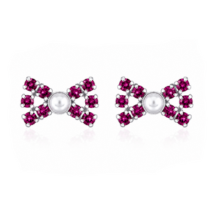 Celestial Pearl Bow Stud Earrings in 925 sterling silver – additional view
