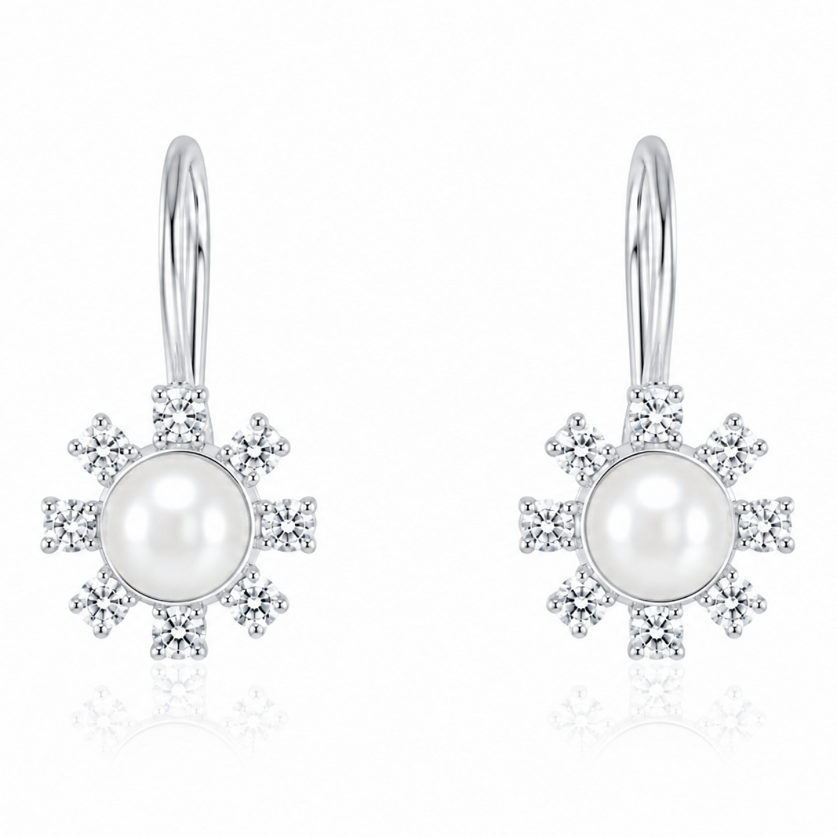 Celestial Pearl Starburst Drop Earrings in 925 sterling silver – side view