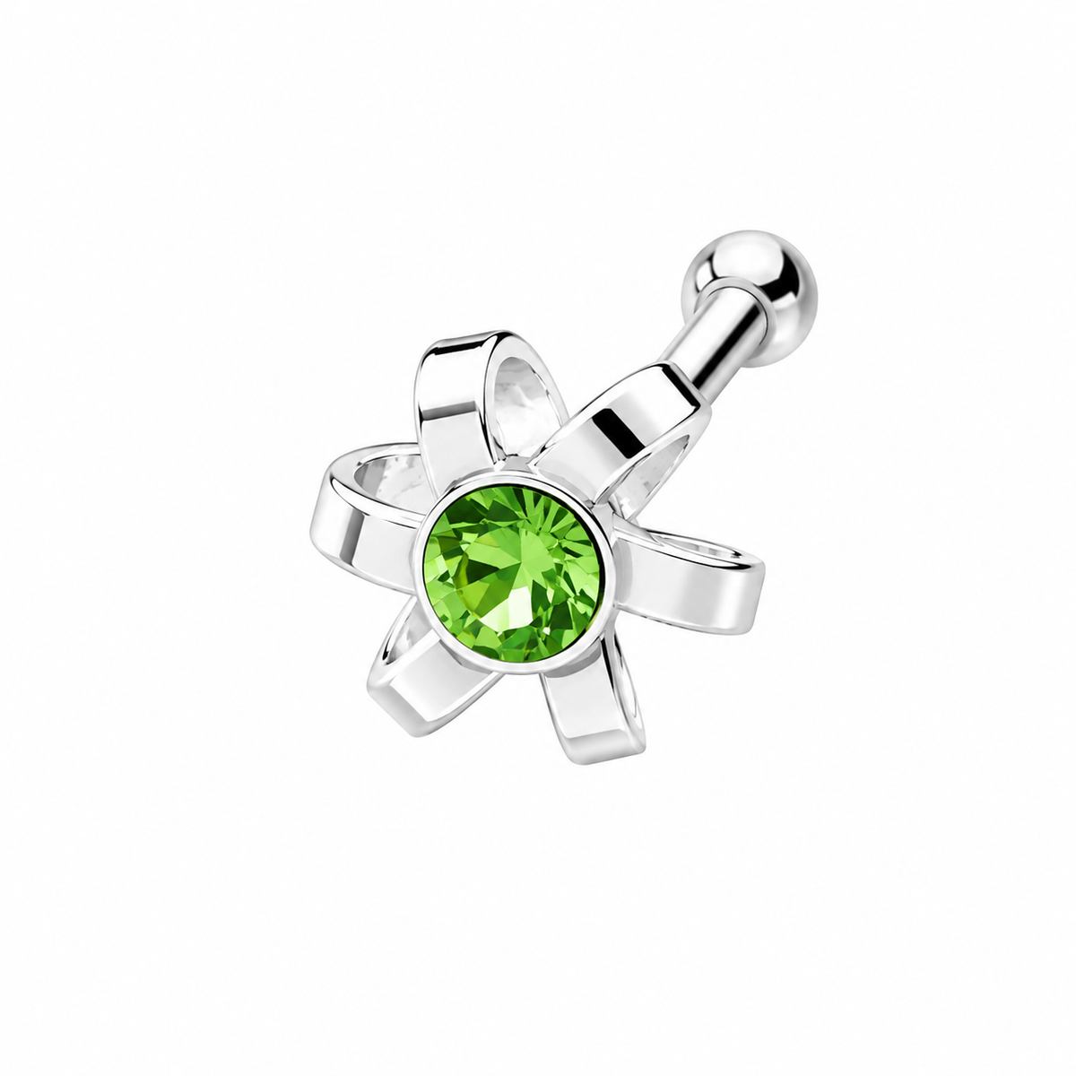 Ribbon Flower Crystal Nose Bone Stud in 925 sterling silver – angle view