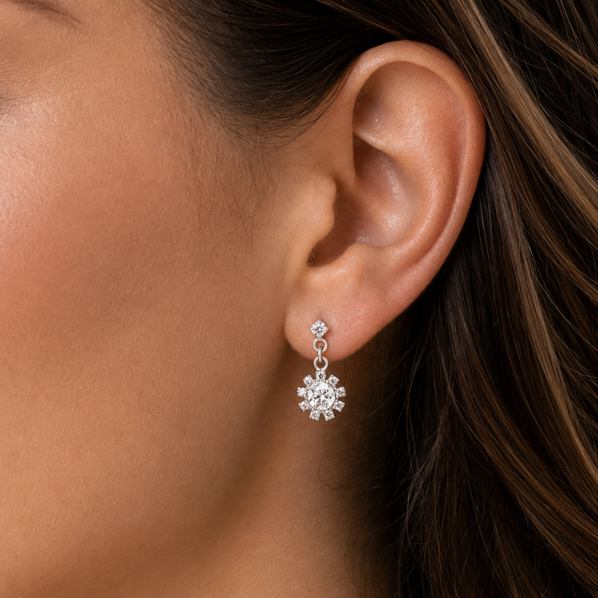 Celestial Snowflake Halo Drop Earrings
