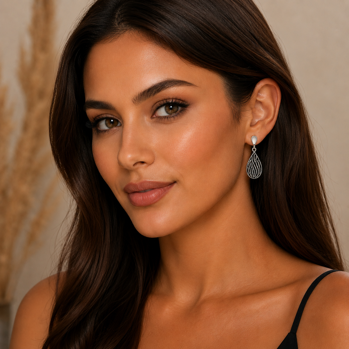 Celestial Teardrop Beaded Earrings in 925 sterling silver – angle view