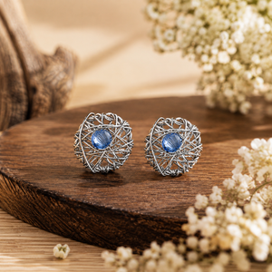Celestial Weave Blue Crystal Nest Stud Earrings in 925 sterling silver – side view