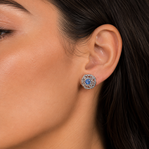 Celestial Weave Blue Crystal Nest Stud Earrings in 925 sterling silver – angle view