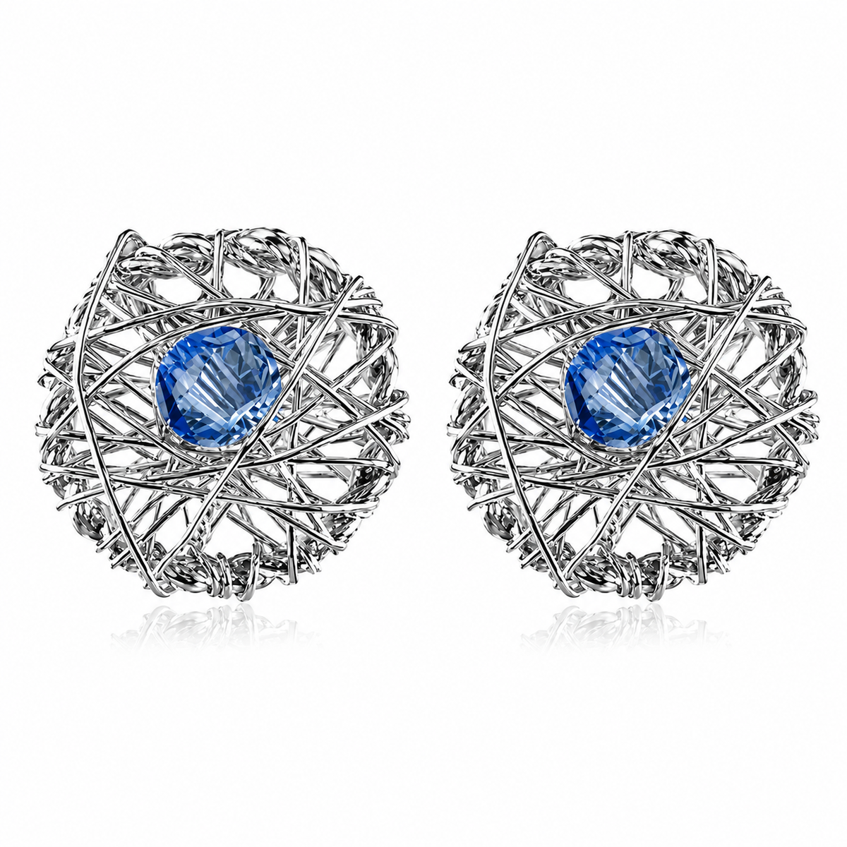 Celestial Weave Blue Crystal Nest Stud Earrings in 925 sterling silver – main view