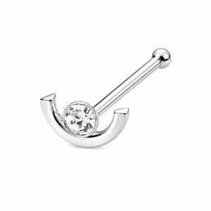 Crescent Crystal Nose Bone Stud in 925 sterling silver – angle view