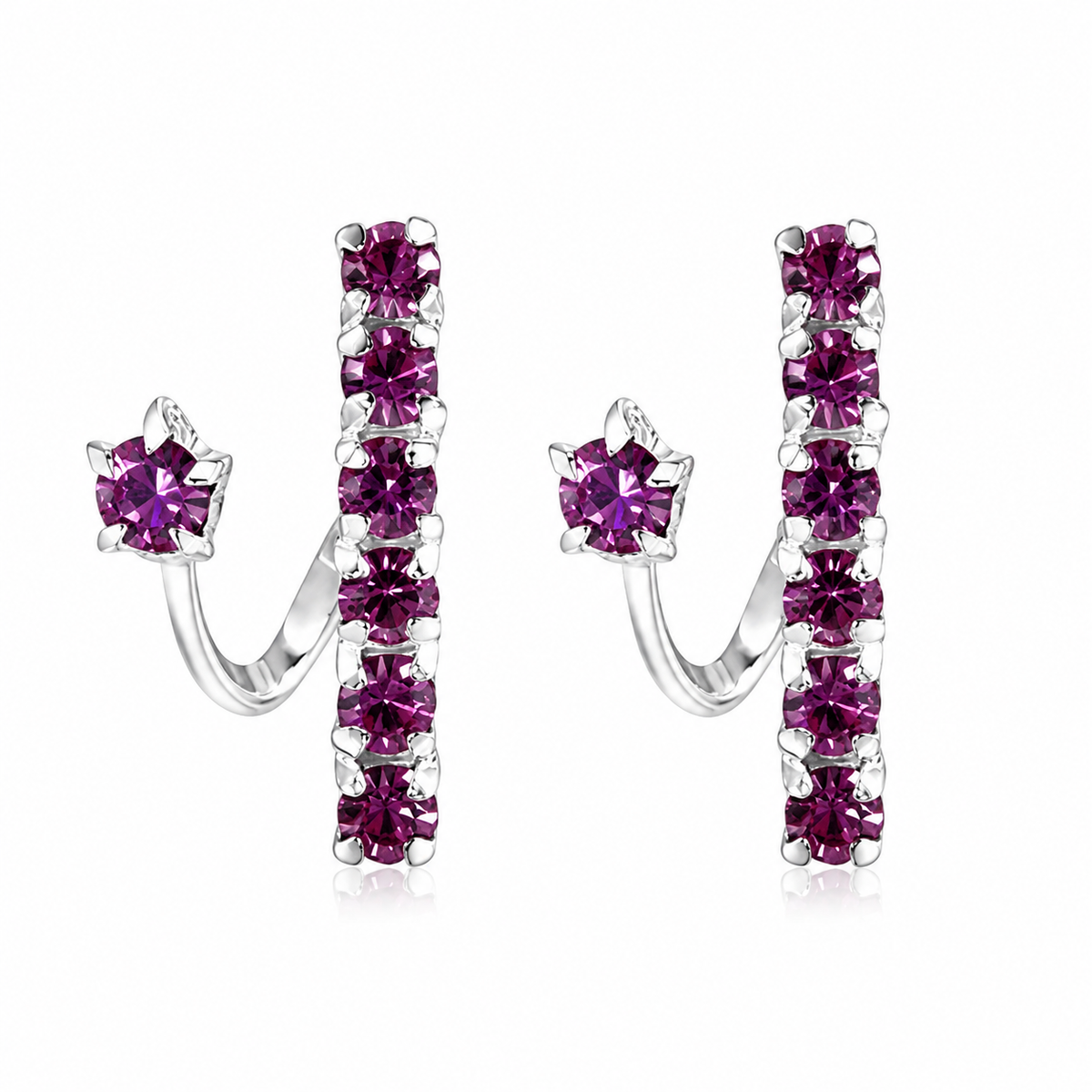 Snake Ear Pins With Pink Crystal in 925 sterling silver – main view