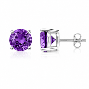 Round Crystal Stud Earrings in 925 sterling silver – angle view