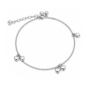 Lover’s Duet Heart Charm Anklet in 925 sterling silver – main view