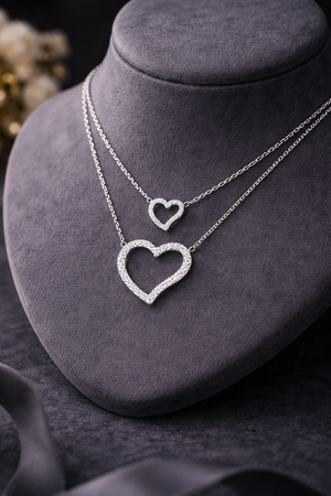 Double Layer Heart Necklace in 925 sterling silver – side view