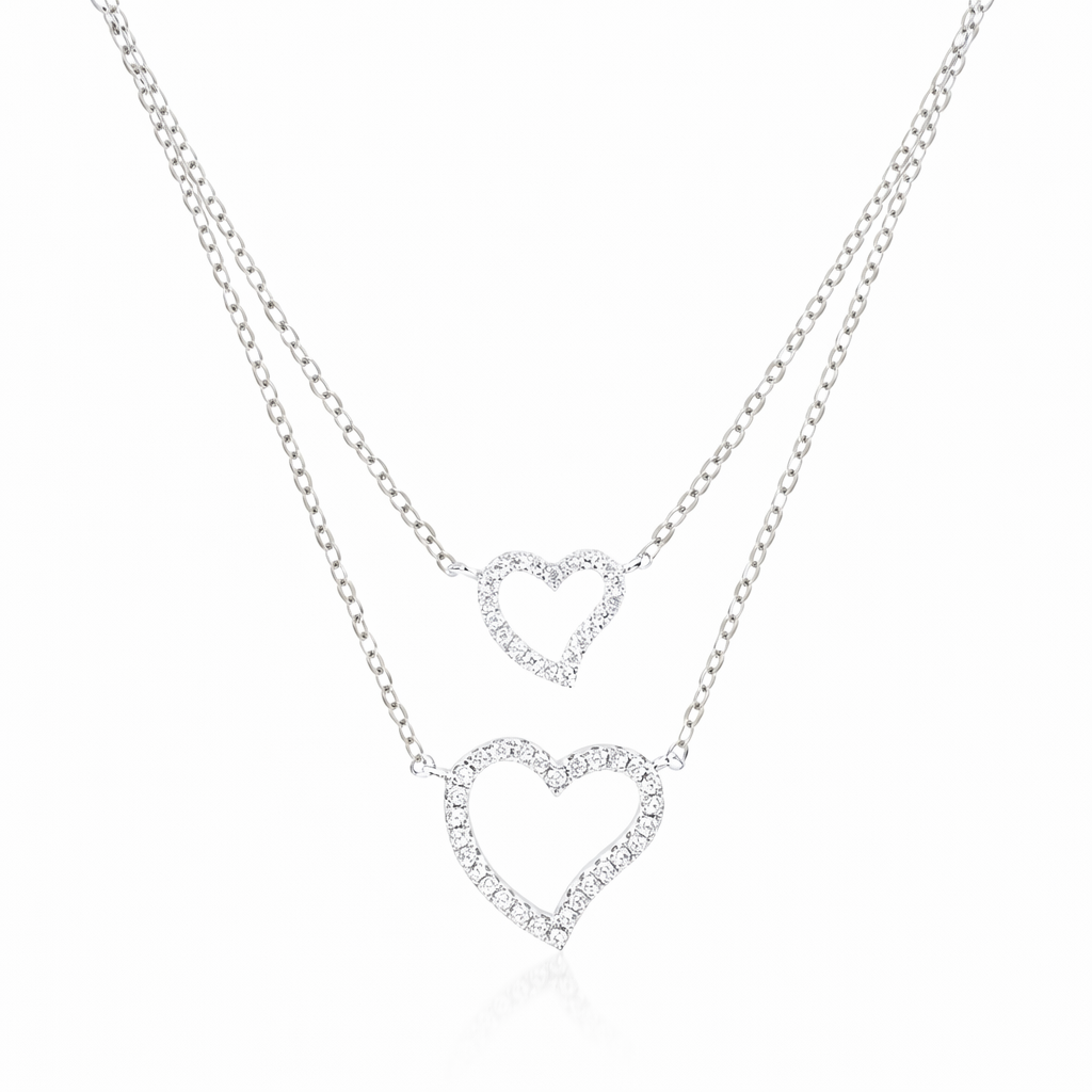 Double Layer Heart Necklace in 925 sterling silver – main view