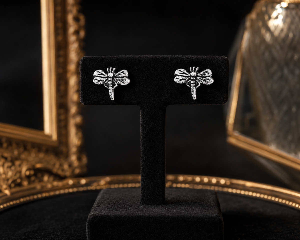 Dragonfly Whisper Stud Earrings in 925 sterling silver – additional view