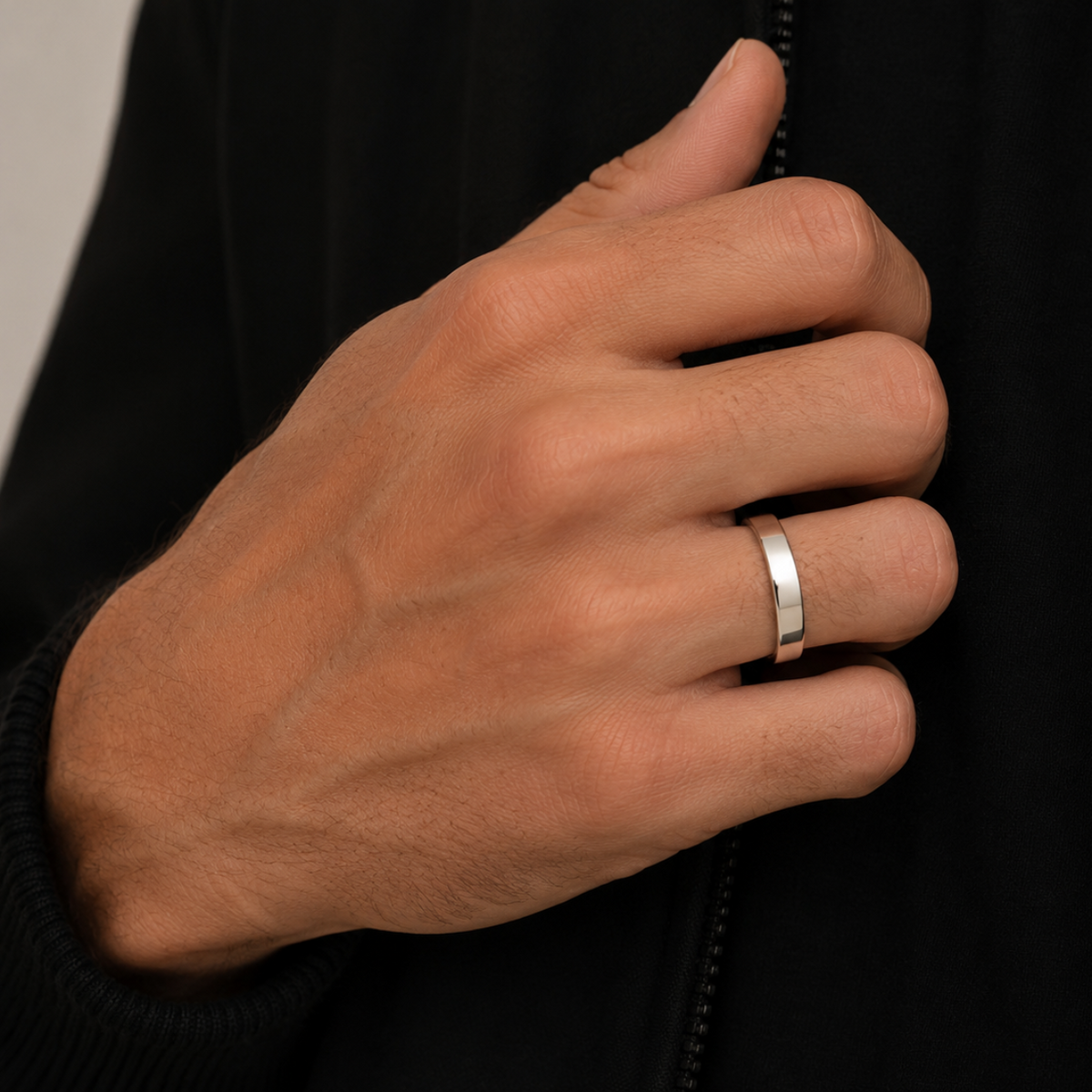 Eclipse Flat Band Ring in 925 sterling silver – angle view