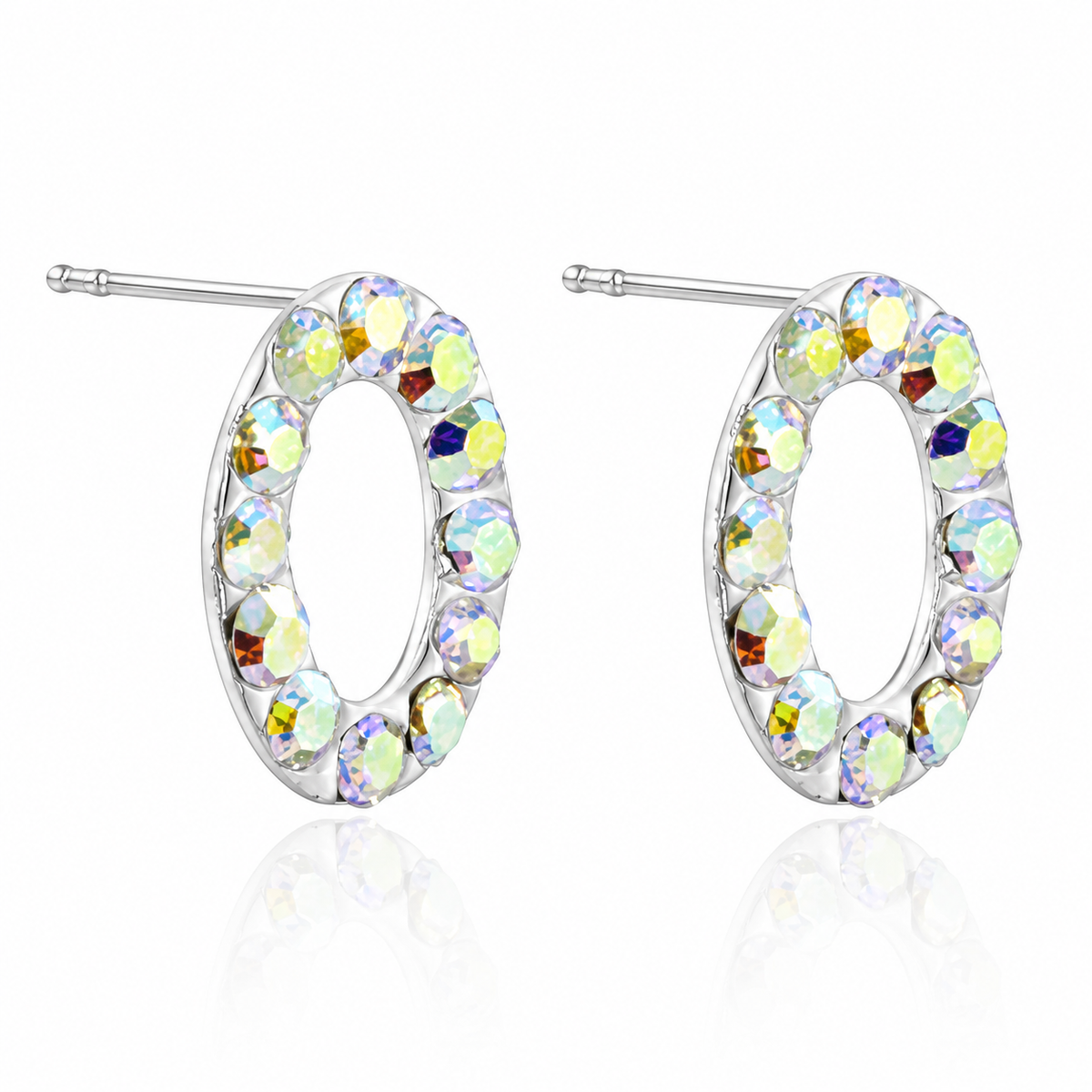 Éclipse Oval Crystal Stud Earrings in 925 sterling silver – side view
