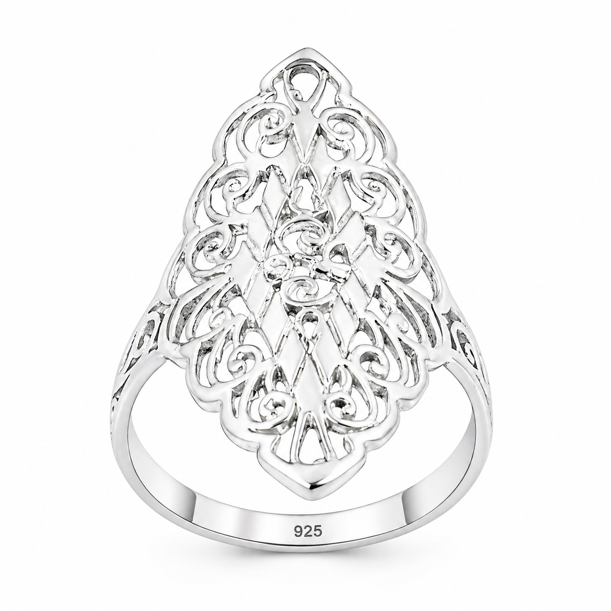 Elongated Floral Filigree Ring