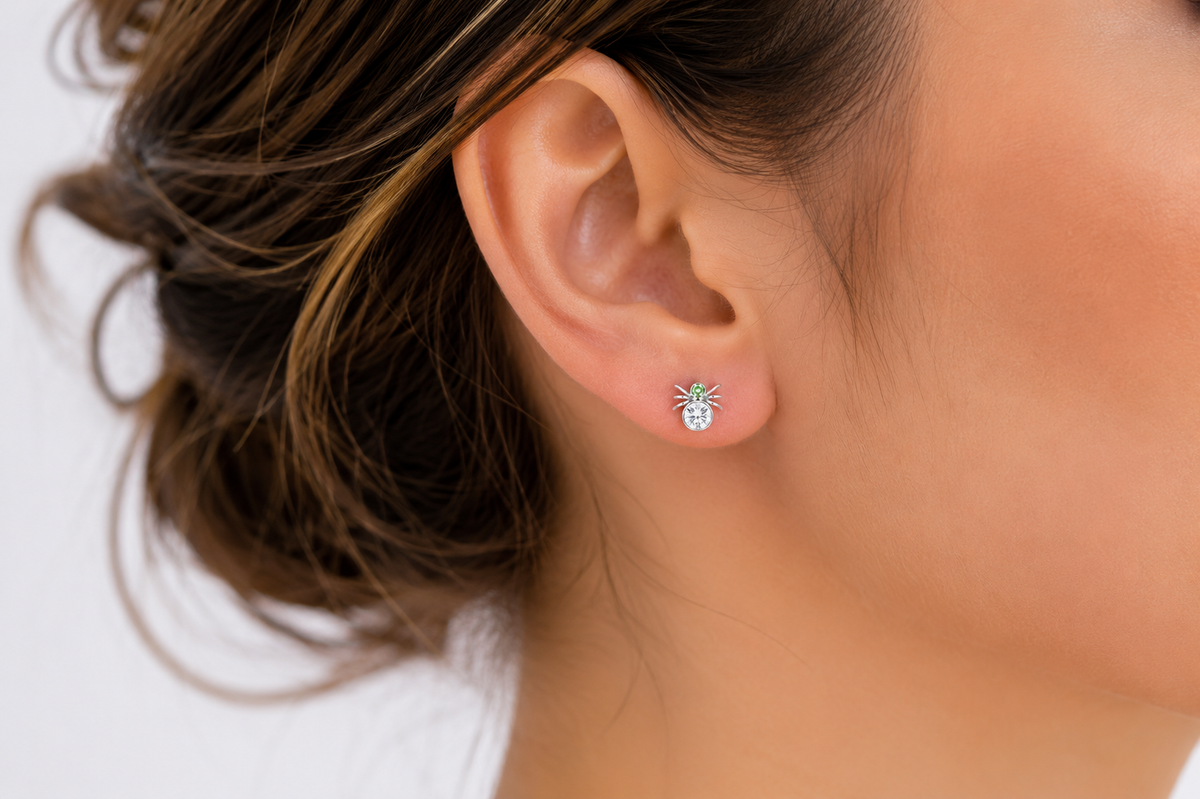 Enchanted Spider Crystal Stud Earrings in 925 sterling silver – angle view