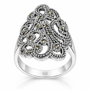 Etherea Marcasite Flower Vine Ring in 925 sterling silver – main view