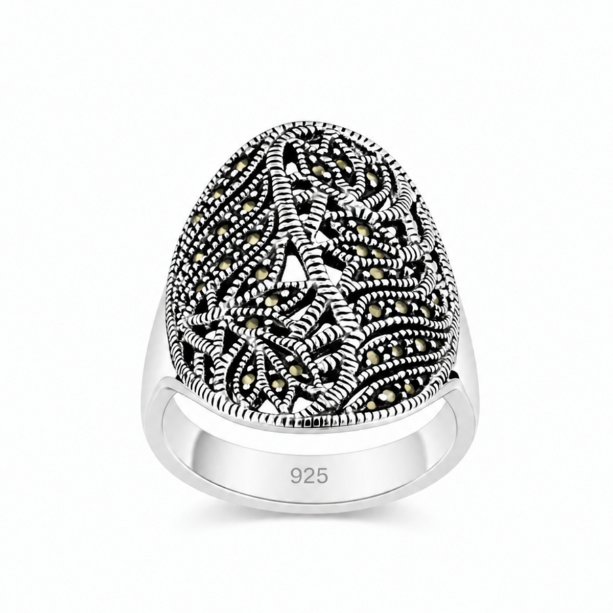 Floral Marcasite Ring in 925 sterling silver – main view